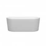 59 Inch Freestanding Bathtub in Matte White, Brushed Nickel Drain, Overflow Trim