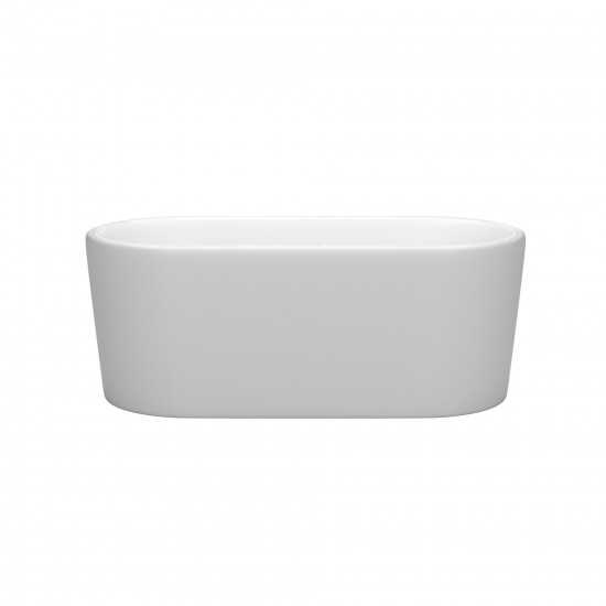 59 Inch Freestanding Bathtub in Matte White, Brushed Nickel Drain, Overflow Trim