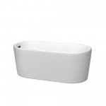 59 Inch Freestanding Bathtub in Matte White, Matte Black Drain and Overflow Trim