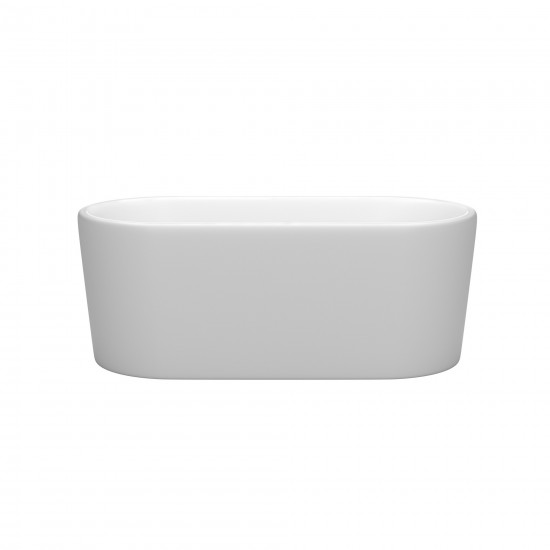 59 Inch Freestanding Bathtub in Matte White, Matte Black Drain and Overflow Trim