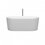 59 Inch Freestanding Bathtub in White, Floor Mounted Faucet, Drain, Trim in Nickel