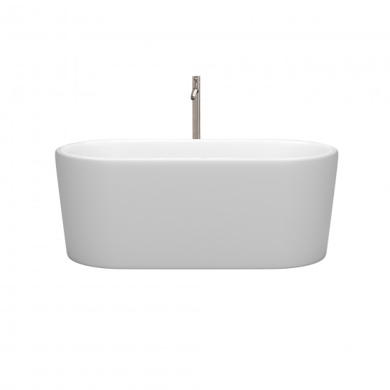 59 Inch Freestanding Bathtub in White, Floor Mounted Faucet, Drain, Trim in Nickel