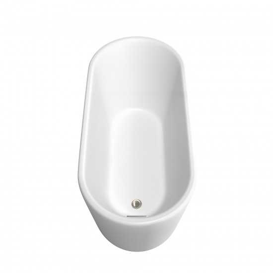 59 Inch Freestanding Bathtub in White, Floor Mounted Faucet, Drain, Trim in Nickel