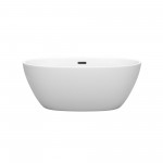 59 Inch Freestanding Bathtub in Matte White, Matte Black Drain and Overflow Trim