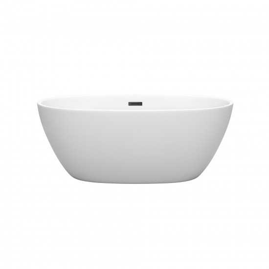 59 Inch Freestanding Bathtub in Matte White, Matte Black Drain and Overflow Trim