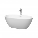 59 Inch Freestanding Bathtub in White, Floor Mounted Faucet, Drain, Trim in Chrome