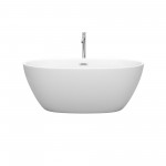 59 Inch Freestanding Bathtub in White, Floor Mounted Faucet, Drain, Trim in Chrome