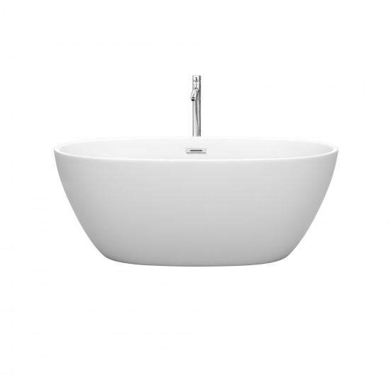 59 Inch Freestanding Bathtub in White, Floor Mounted Faucet, Drain, Trim in Chrome