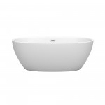 63 Inch Freestanding Bathtub in Matte White, Chrome Drain, Overflow Trim