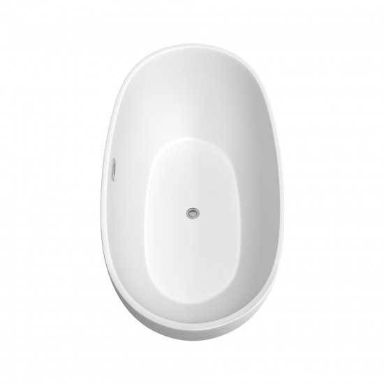 63 Inch Freestanding Bathtub in Matte White, Chrome Drain, Overflow Trim