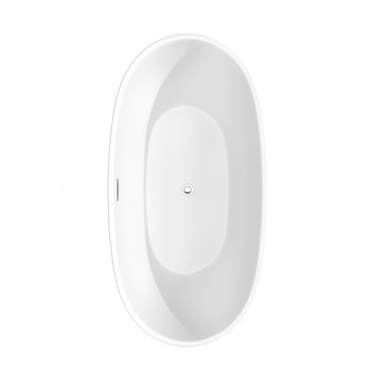 63 Inch Freestanding Bathtub in Matte White, Chrome Drain, Overflow Trim