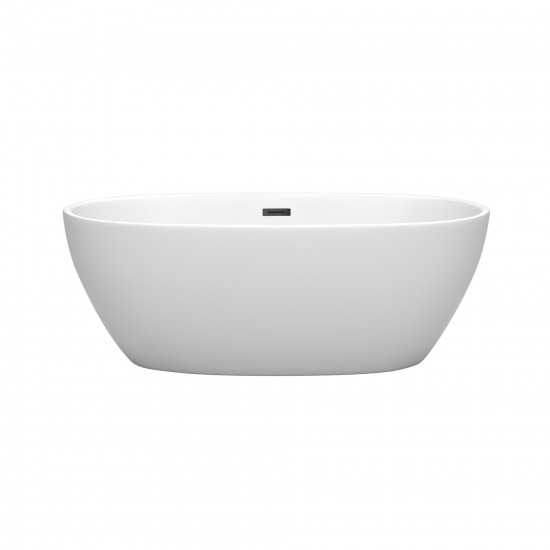 63 Inch Freestanding Bathtub in Matte White, Matte Black Drain and Overflow Trim