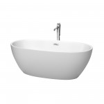 63 Inch Freestanding Bathtub in White, Floor Mounted Faucet, Drain, Trim in Chrome