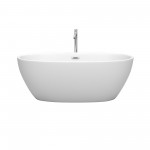 63 Inch Freestanding Bathtub in White, Floor Mounted Faucet, Drain, Trim in Chrome