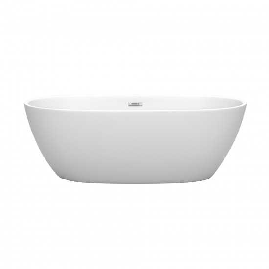 67 Inch Freestanding Bathtub in Matte White, Chrome Drain, Overflow Trim