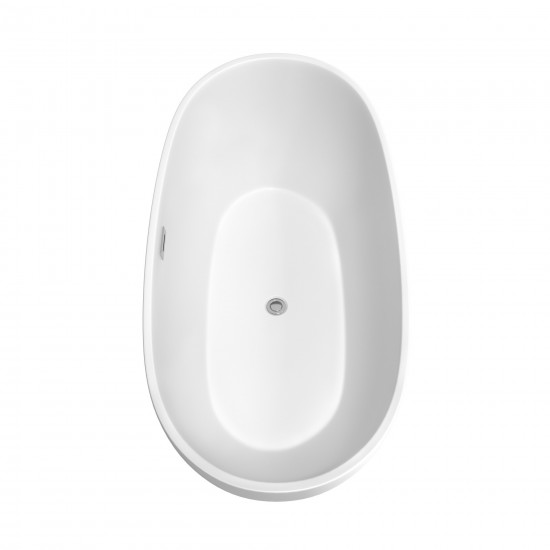 67 Inch Freestanding Bathtub in Matte White, Chrome Drain, Overflow Trim