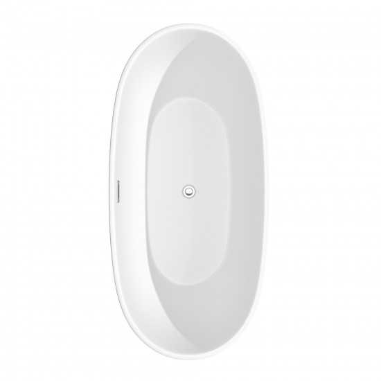67 Inch Freestanding Bathtub in Matte White, Chrome Drain, Overflow Trim