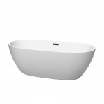 67 Inch Freestanding Bathtub in Matte White, Matte Black Drain and Overflow Trim