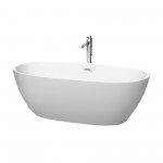 67 Inch Freestanding Bathtub in White, Floor Mounted Faucet, Drain, Trim in Chrome