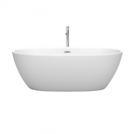 67 Inch Freestanding Bathtub in White, Floor Mounted Faucet, Drain, Trim in Chrome