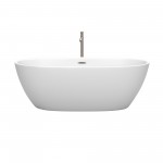 67 Inch Freestanding Bathtub in White, Floor Mounted Faucet, Drain, Trim in Nickel