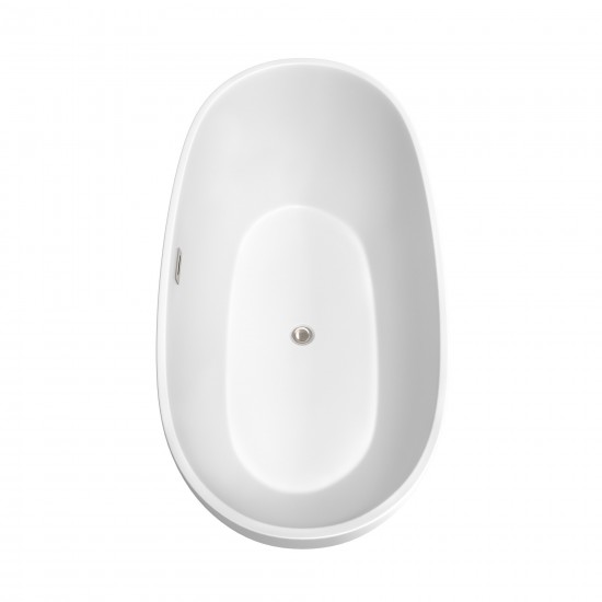 67 Inch Freestanding Bathtub in White, Floor Mounted Faucet, Drain, Trim in Nickel