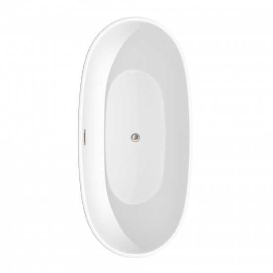 67 Inch Freestanding Bathtub in White, Floor Mounted Faucet, Drain, Trim in Nickel