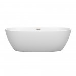 71 Inch Freestanding Bathtub in Matte White, Brushed Nickel Drain, Overflow Trim