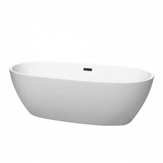 71 Inch Freestanding Bathtub in Matte White, Matte Black Drain and Overflow Trim