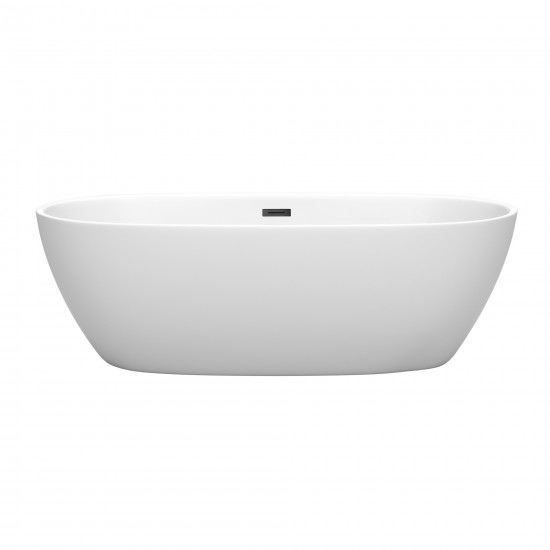 71 Inch Freestanding Bathtub in Matte White, Matte Black Drain and Overflow Trim