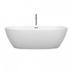 71 Inch Freestanding Bathtub in White, Floor Mounted Faucet, Drain, Trim in Nickel