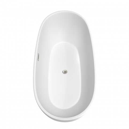 71 Inch Freestanding Bathtub in White, Floor Mounted Faucet, Drain, Trim in Nickel