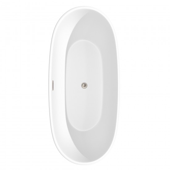 71 Inch Freestanding Bathtub in White, Floor Mounted Faucet, Drain, Trim in Nickel