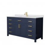 60 Inch Single Bathroom Vanity in Dark Blue, White Cultured Marble Countertop, Sink, No Mirror