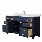 60 Inch Single Bathroom Vanity in Dark Blue, White Cultured Marble Countertop, Sink, No Mirror