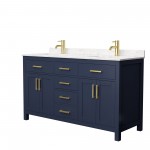 60 Inch Double Bathroom Vanity in Dark Blue, Carrara Cultured Marble Countertop, Sinks, No Mirror