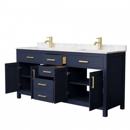 72 Inch Double Bathroom Vanity in Dark Blue, Carrara Cultured Marble Countertop, Sinks, No Mirror