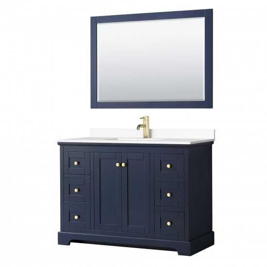 48 Inch Single Bathroom Vanity in Dark Blue, White Cultured Marble Countertop, Sink, 46 Inch Mirror