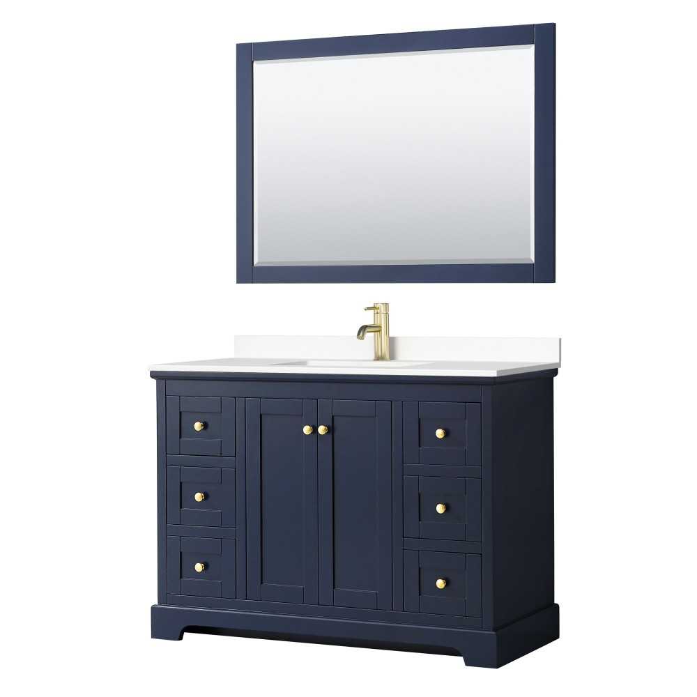 48 Inch Single Bathroom Vanity in Dark Blue, White Cultured Marble Countertop, Sink, 46 Inch Mirror 48 Inch Single Bathroom Vanity in Dark Blue, White Cultured Marble Countertop, Sink, 46 Inch Mirror