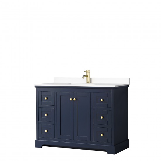 48 Inch Single Bathroom Vanity in Dark Blue, White Cultured Marble Countertop, Sink, No Mirror