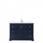 48 Inch Single Bathroom Vanity in Dark Blue, White Cultured Marble Countertop, Sink, No Mirror