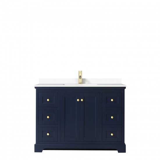 48 Inch Single Bathroom Vanity in Dark Blue, White Cultured Marble Countertop, Sink, No Mirror