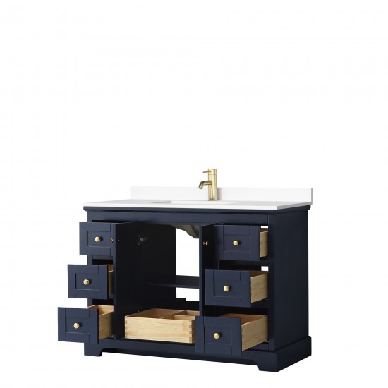 48 Inch Single Bathroom Vanity in Dark Blue, White Cultured Marble Countertop, Sink, No Mirror