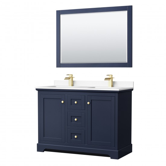 48 Inch Double Bathroom Vanity in Dark Blue, White Cultured Marble Countertop, Sinks, 46 Inch Mirror