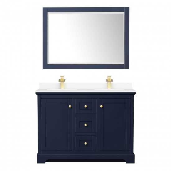 48 Inch Double Bathroom Vanity in Dark Blue, White Cultured Marble Countertop, Sinks, 46 Inch Mirror