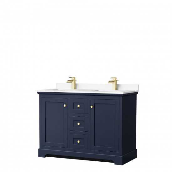 48 Inch Double Bathroom Vanity in Dark Blue, White Cultured Marble Countertop, Sinks, No Mirror