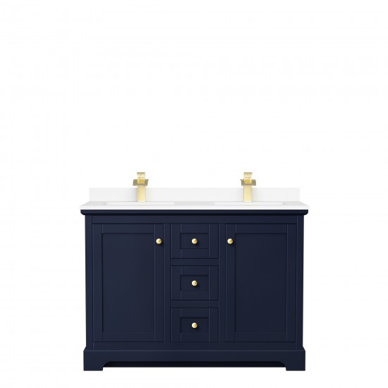 48 Inch Double Bathroom Vanity in Dark Blue, White Cultured Marble Countertop, Sinks, No Mirror