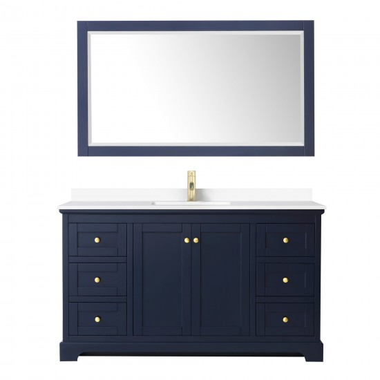 60 Inch Single Bathroom Vanity in Dark Blue, White Cultured Marble Countertop, Sink, 58 Inch Mirror