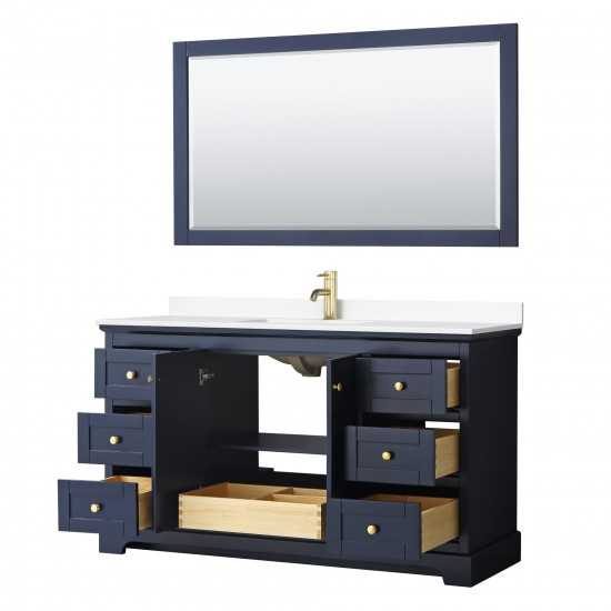 60 Inch Single Bathroom Vanity in Dark Blue, White Cultured Marble Countertop, Sink, 58 Inch Mirror