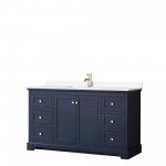 60 Inch Single Bathroom Vanity in Dark Blue, White Cultured Marble Countertop, Sink, No Mirror